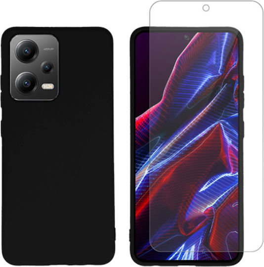 Vivid Set with Tempered Glass Umschlag Rückseite Silikon Set mit Glas Schwarz (Poco X5)
