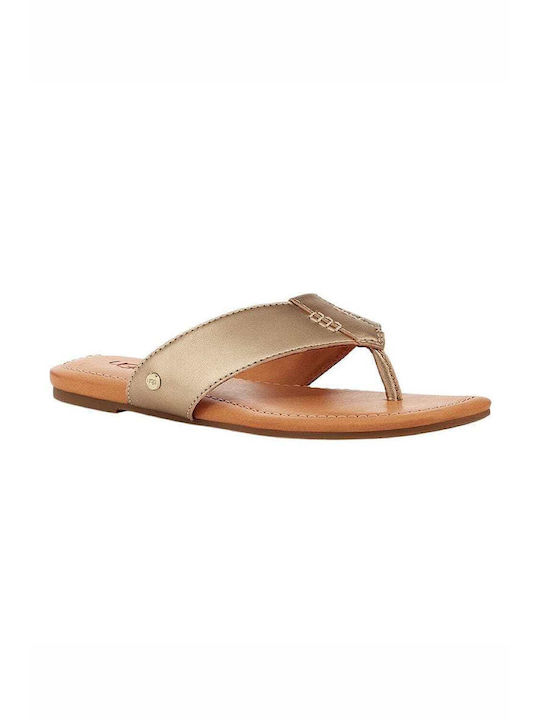 Ugg Australia Damen Flache Sandalen in Gold Farbe