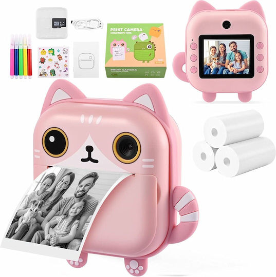 M2 Cute Kitty Cameră Foto pentru Copii 48MP cu Imprimare Termică Roz