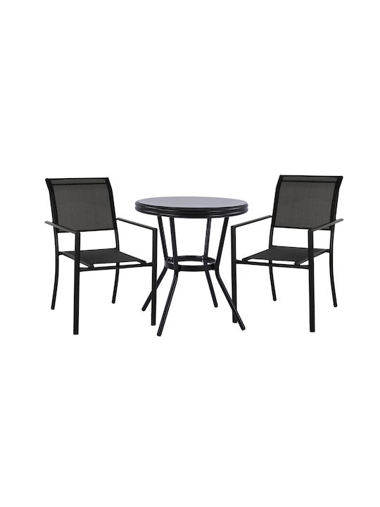 Moses Outdoor Dinner Free Standing Table with Glass Surface and Aluminum Frame Black 70x70x70cm