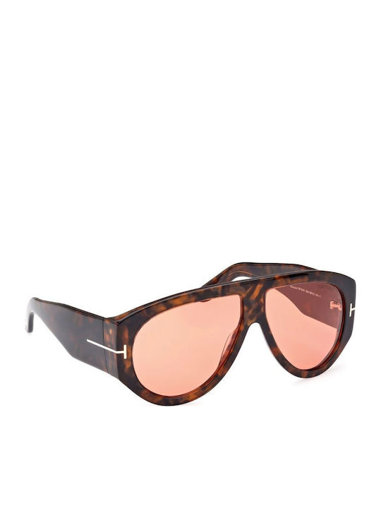 Tom Ford Unisex Sonnenbrillen mit Brauner Schildkrötenhorn Rahmen und Rosa Verlaufsfarbe Gläser FT1044 52S