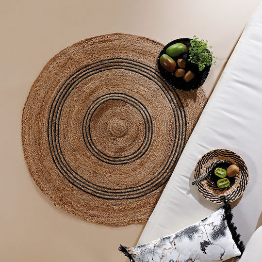 Kentia Yute Rug Round Summer from Jute 232 Beige / Black 120cm