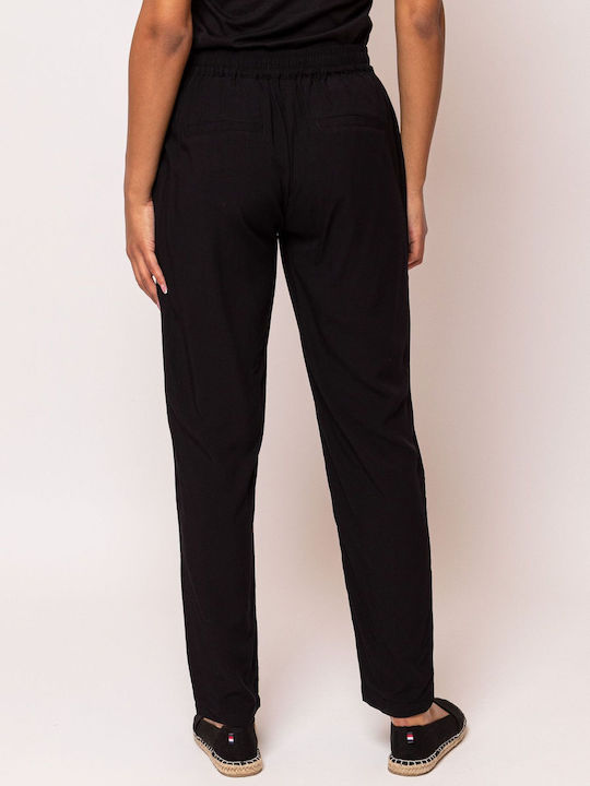 Heavy Tools Women's High-waisted Fabric Trousers with Elastic Black