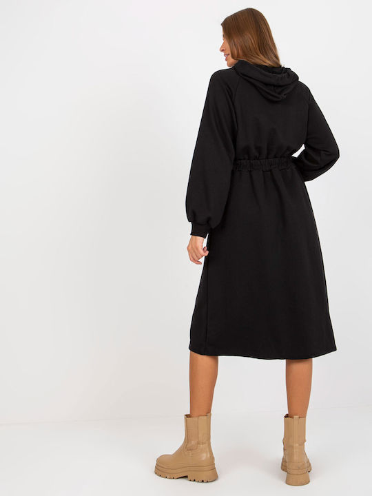 Relevance Midi Kleid mit Kapuze Schwarz