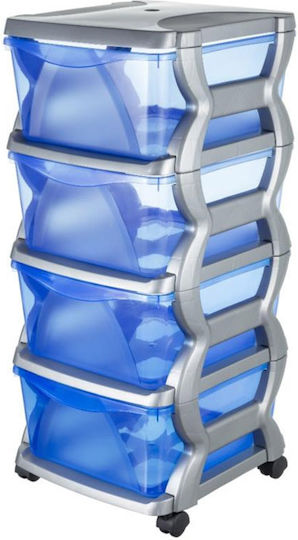 Sertar de depozitare Insieme din plastic cu 4 sertare Silver - Blue L36xW40xH80buc