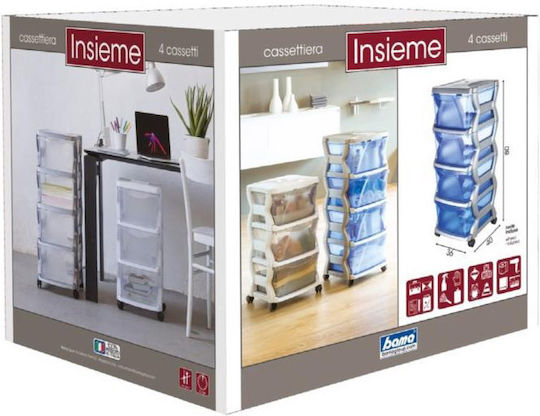Sertar de depozitare Insieme din plastic cu 4 sertare Silver - Blue L36xW40xH80buc