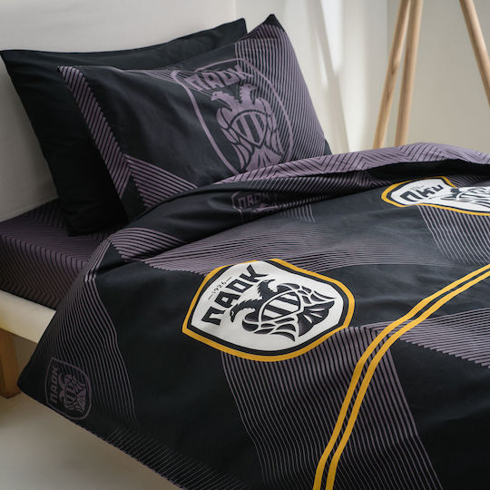 Vesta Home Σετ Σεντόνια Μονά Βαμβακερά PAOK Μαύρο 170x260cm 3τμχ