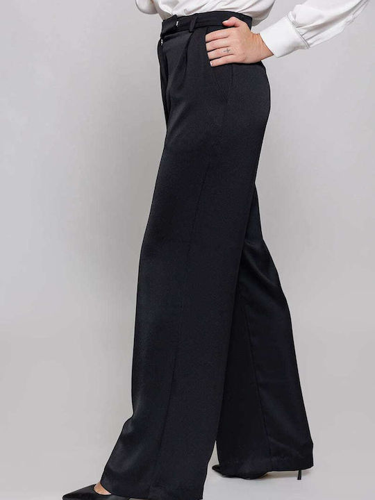 Damen Hoch tailliert Stoff Hose Schwarz
