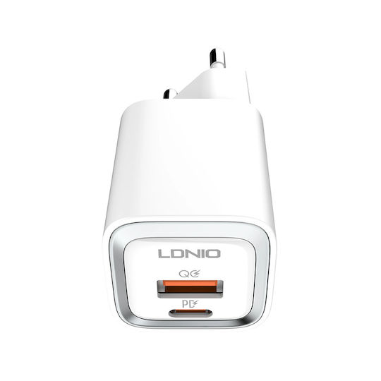 Ldnio Φορτιστής με Θύρα USB-A και Θύρα USB-C και Καλώδιο USB-C - Lightning 20W Power Delivery Λευκός (A2318C)