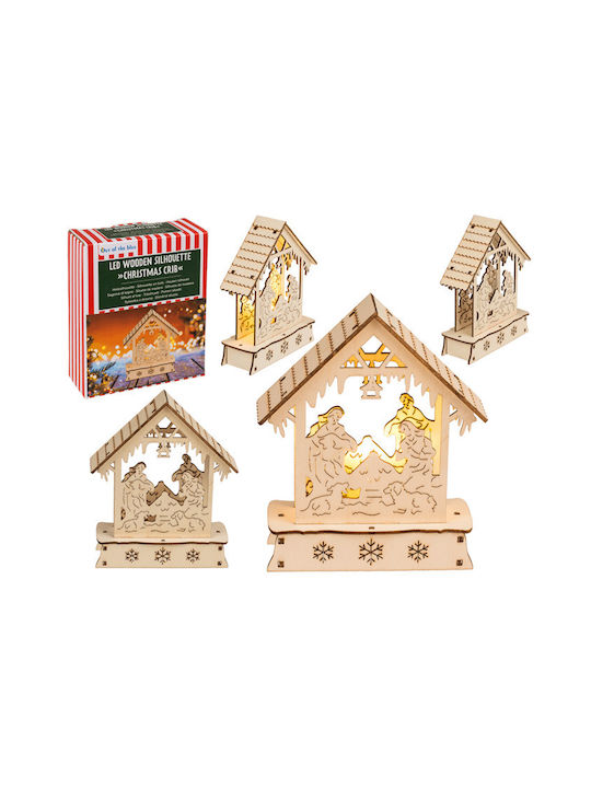 Illuminated Christmas Decorative Wood House 14x12cm Beige