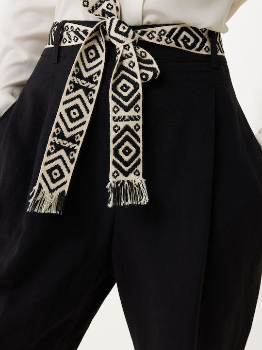 Women's High-waisted Fabric Capri Trousers Black