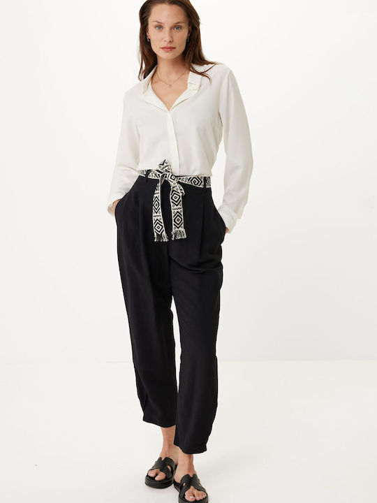 Women's High-waisted Fabric Capri Trousers Black