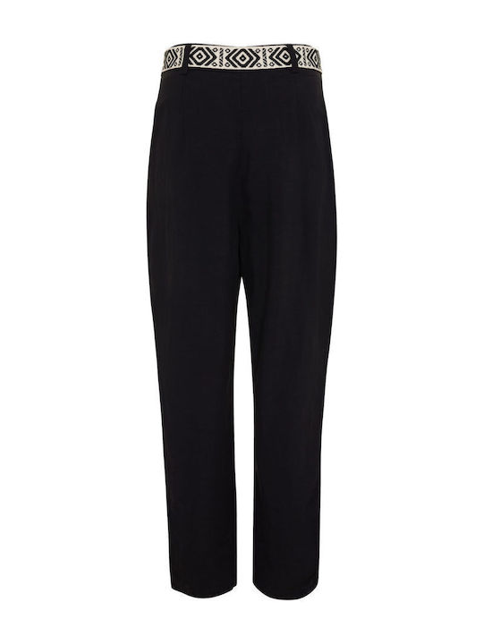Women's High-waisted Fabric Capri Trousers Black