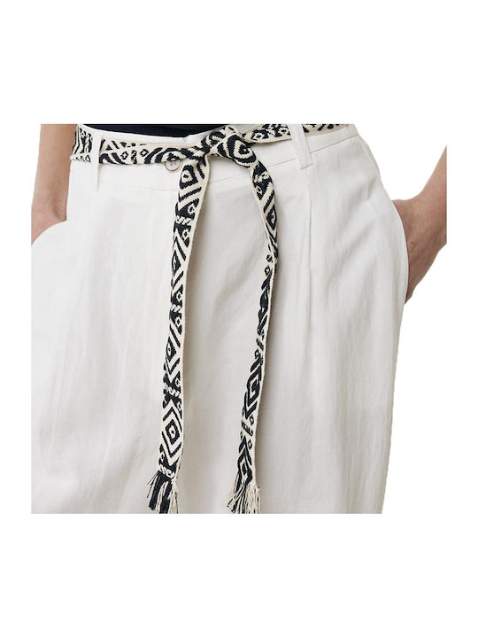 Women's High-waisted Fabric Capri Trousers White