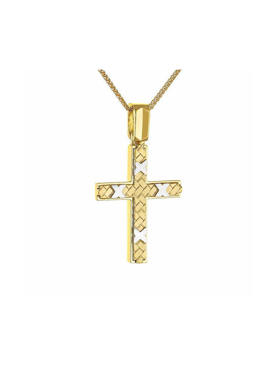 Kreuz mit Kette 45cm Herren Gold Kreuz K14 Doppelseitig FAS-20293Y