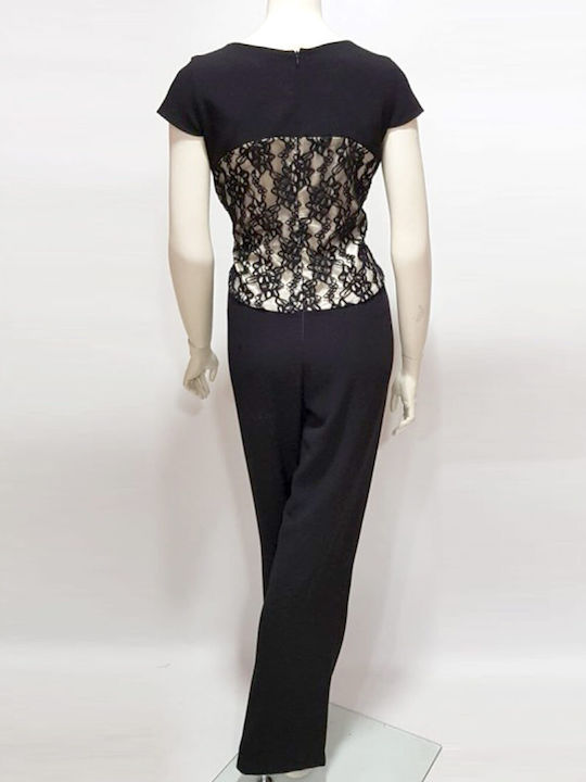 One-piece black evening jumpsuit with lace OPEN R47