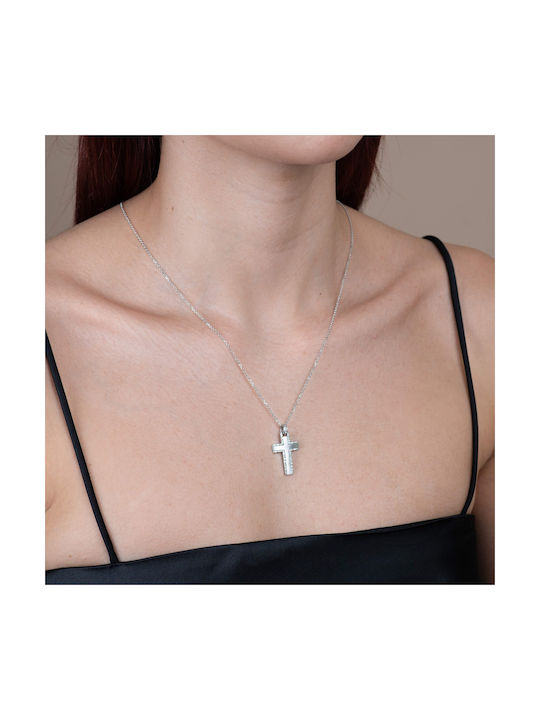 Baptism Cross Val΄Oro for Girl in White Gold K14 with Zircon Stones 039778