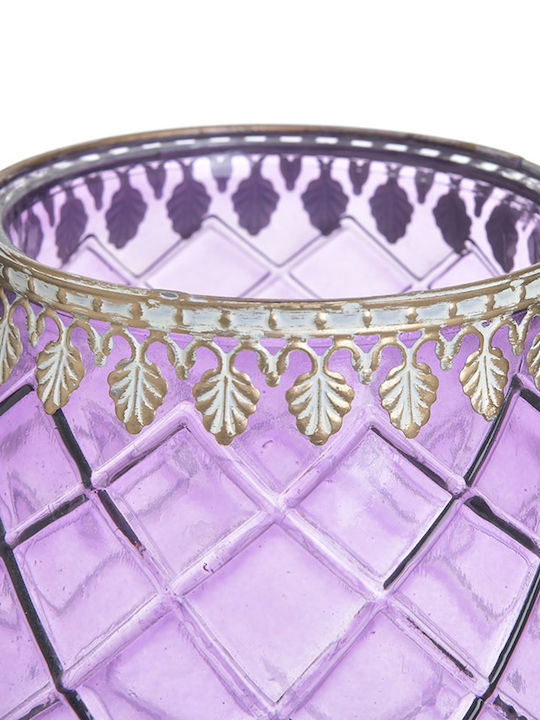 Inart Candle Holder Glass Purple Antique 16x16x23cm 1pcs