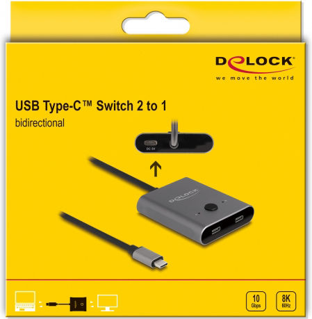 DeLock USB Type-C 2 to 1 bidirectional 8K 11500 KVM & Data Switch