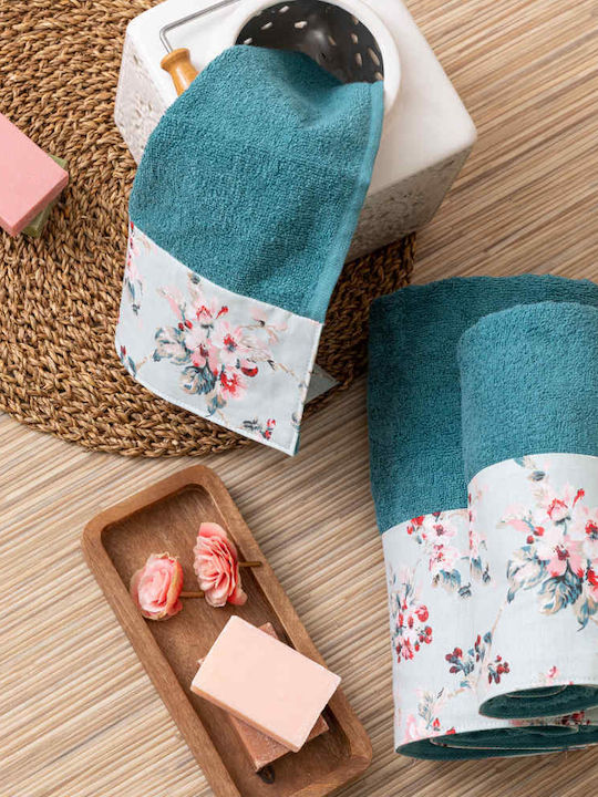 Borea Bath Towel Set 3pcs Wildflower Petrol Blue