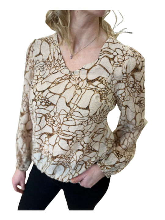 FRANSA BLOUSE LONG SLEEVE, FRLUC BL, 20612134_ANIMALBEIGE Γυναικείο