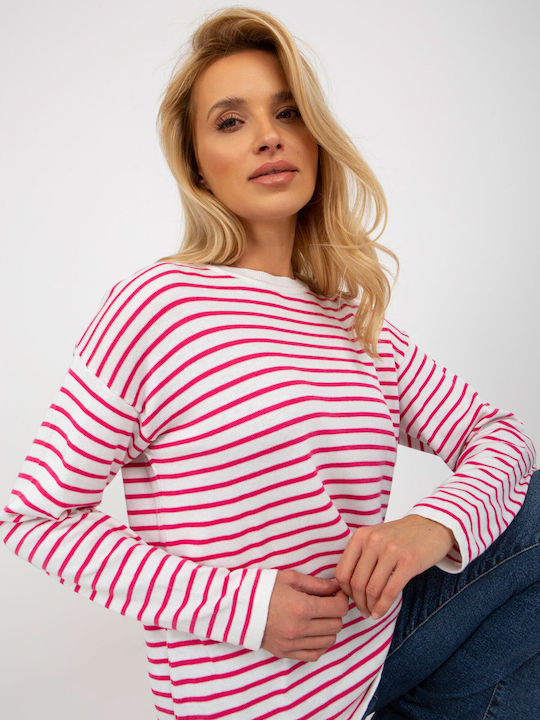 Rue Paris Damen Langarm Pullover White/Pink