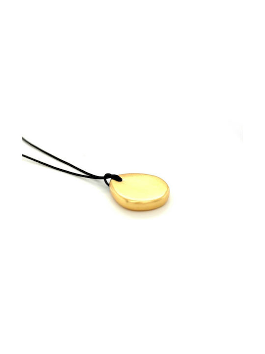 SARINA Women's pebble necklace with black cord, gold plated brass, B70