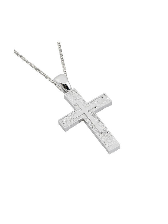 14K white gold cross with white cubic zirconia (ST001526) (The chain is not included in the price) T618Λ