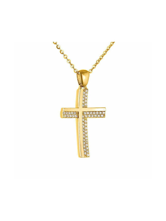 Cross With Chain 40cm Women's Cross with Chain 14K Gold Double Sided SXS-20326Y