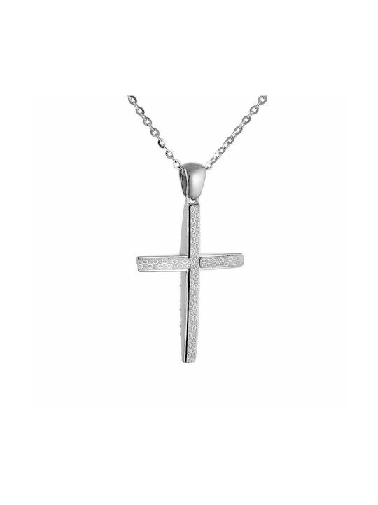 Cross With Chain 40cm Women's Cross with Chain 14K White Gold Double Sided SXS-20377W