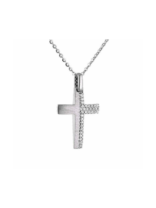 Cross With Chain 40cm Women's Cross with Chain 14K White Gold Double Sided SXS-20379W