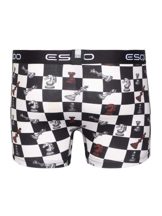 ESQUDO 0022 Men's Boxers Black With Chess Design