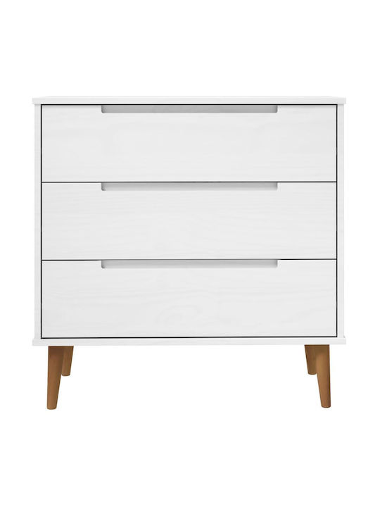 Chest of Drawers of Solid Wood with 3 Drawers White 80x40x80cm