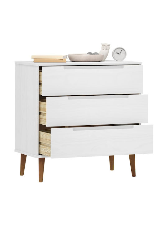 Chest of Drawers of Solid Wood with 3 Drawers White 80x40x80cm