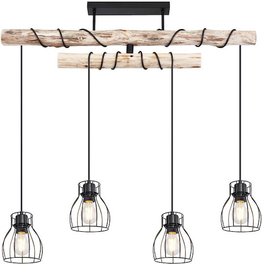 Globo Lighting Mina Pendant Light Black Grid for 4 Bulbs E27 90x14x100cm