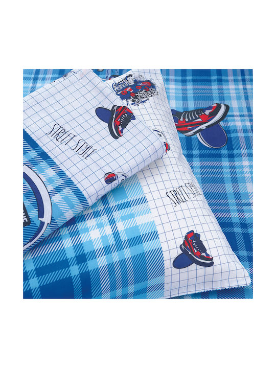 Makis Tselios Home Σετ Μονά με Λάστιχο Skate Γαλάζιο 105x205cm