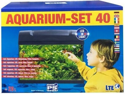 Aquarium Set Fish Aquarium Capacity 20lt with Lighting, Filter and 38x20x25cm Black