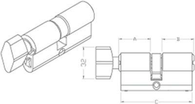 Domus Lock Cylinder 90mm (30-60) with Knob Silver