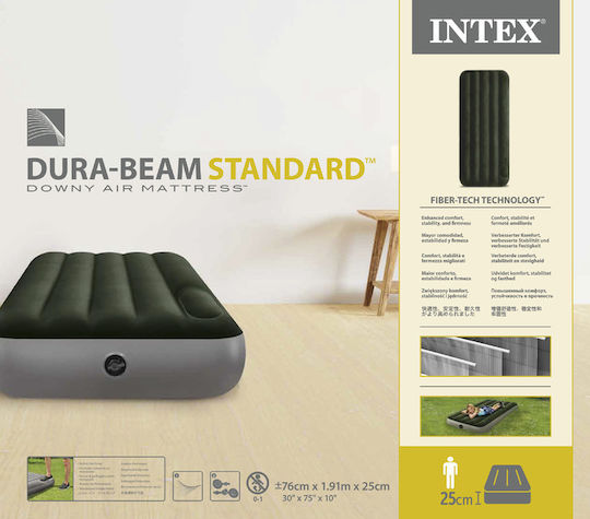 Intex Inflatable Sleeping Mattress Single with Built-in Pump Downy 191x76x25εκ.