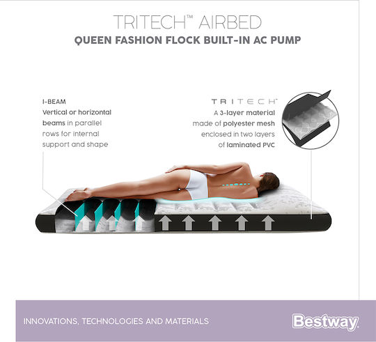 Bestway Inflatable Sleeping Mattress with Built-in Electric Pump 203x152x30εκ. Black