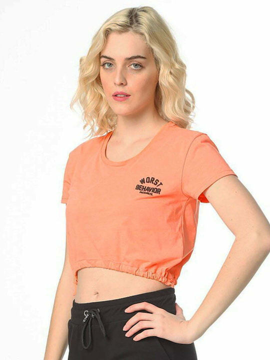 Paco & Co pentru Femei de Vară Crop Top din Bumbac cu Mâneci Scurte Portocaliu