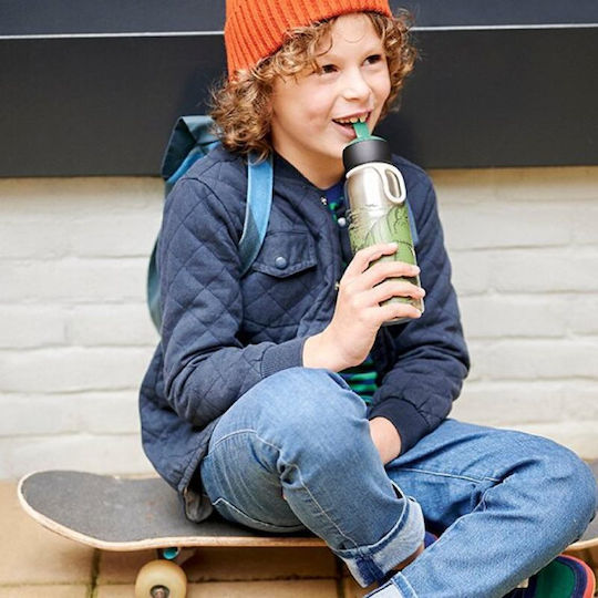 Mepal Flip-Up Campus Dino Kids Water Bottle Thermos Dinosaur Stainless Steel with Straw Non Spill 350ml