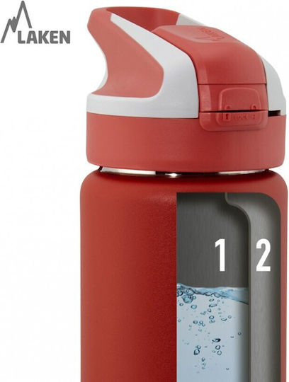 Laken Kinderflasche Kunststoff mit Strohhalm Rot 350ml