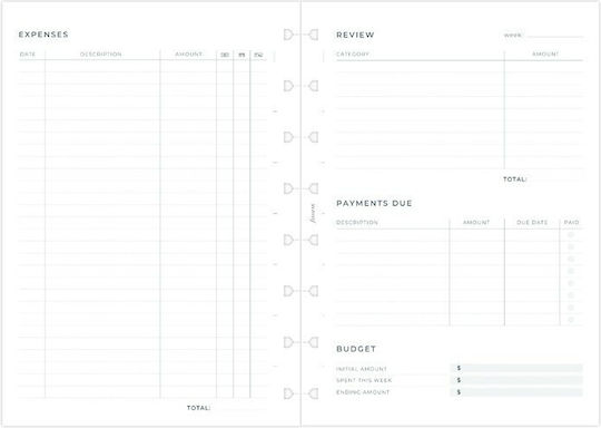 Filofax Εβδομαδιαίο Ανταλλακτικό Ημερολογίου Α5 Notebook Expense Tracker Λευκό