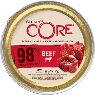 Wellness Core Nasses Katzenfutter für Katze in Tablett mit Rindfleisch 85gr 7886410