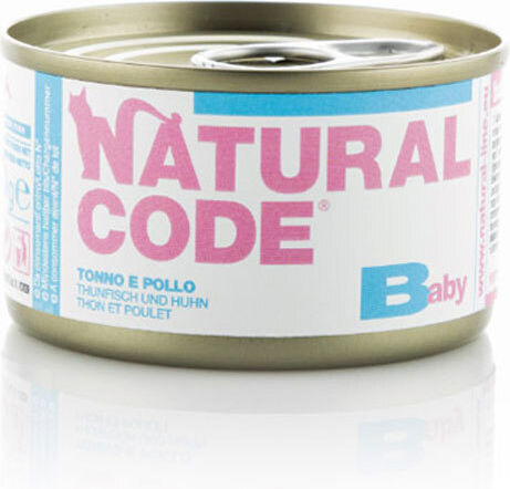 Natural Code Baby Kitten Wet Cat Food for Junior Cats in Cans with Chicken and Tuna Gluten Free 85g