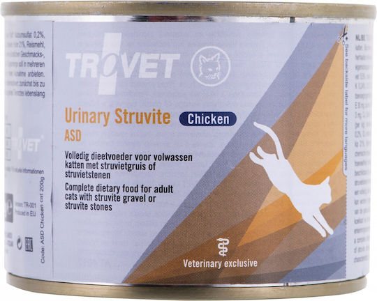 Trovet Urinary Struvite Wet Food for Adult Cats in Cans with Chicken Grain-Free & Gluten-Free 200gr