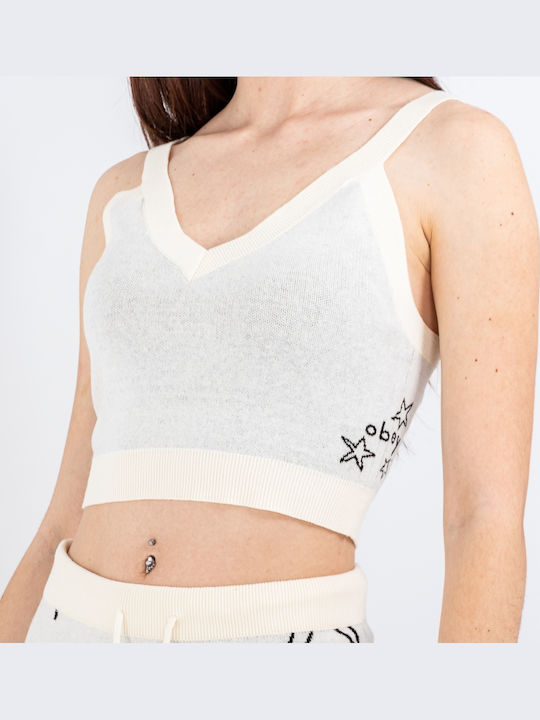 Stars Women's Summer Crop Top Cotton Sleeveless with V Neckline White