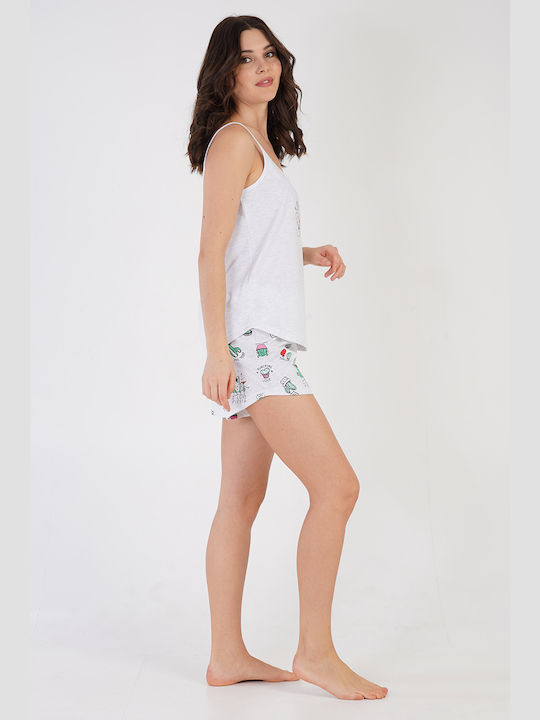 Pijama de vară pentru femei Vienetta "Ești Atât de Dulce" cu pantaloni scurți și bretele subțiri-212031 Gri Melanj