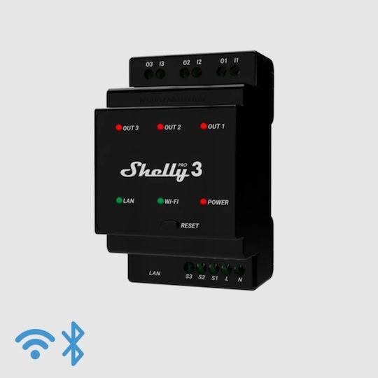 Shelly Pro 3 Ρελέ Ράγας Ισχύος 16A με Τάση 240V
